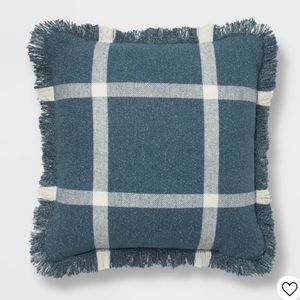 18"x18" Woven Plaid Square Throw Pillow w/ FRINGE